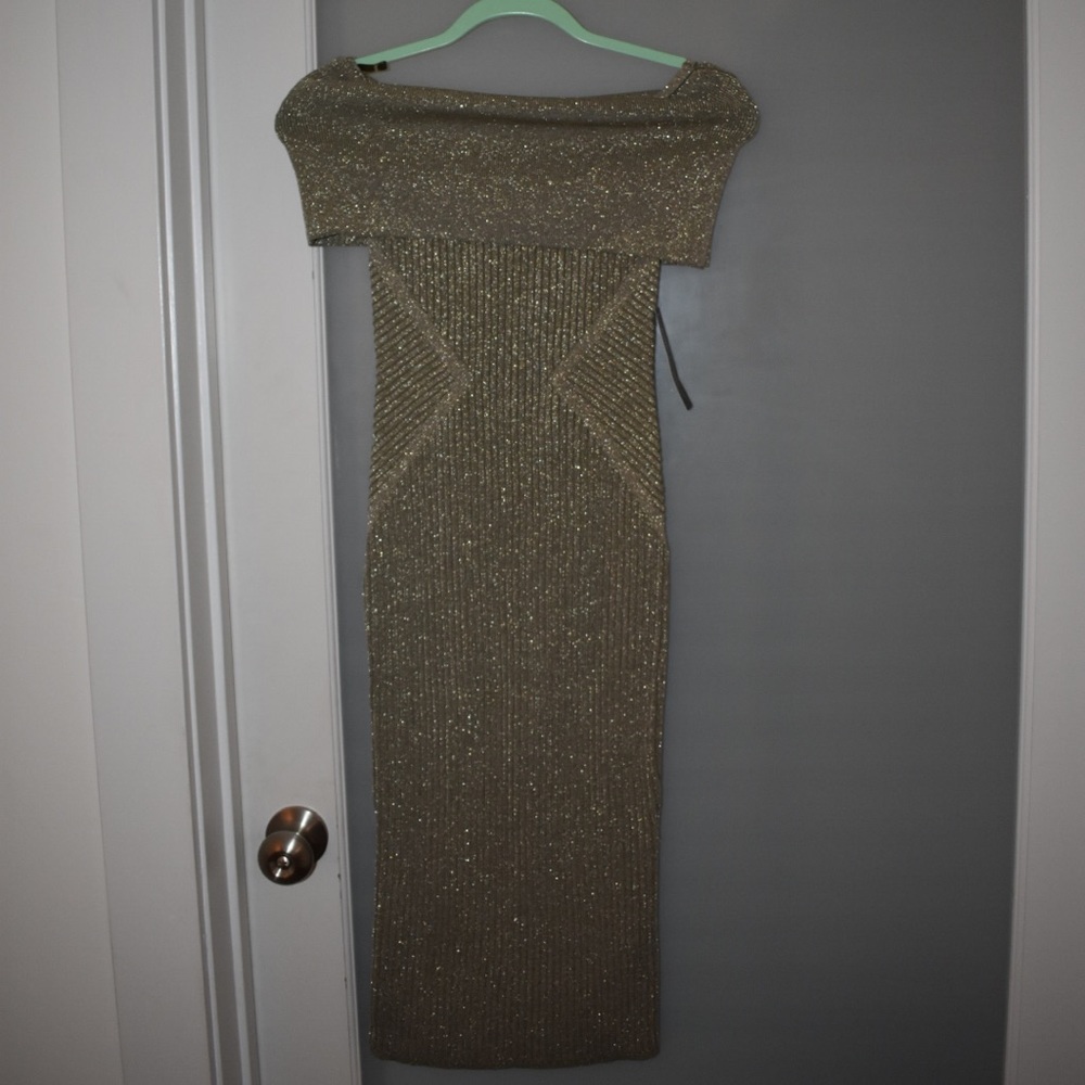 NWT NY&CO Metallic Off the Shoulder Sweater Midi - Picture 3 of 6